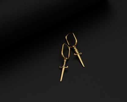 Gold Dagger Hoop Earrings