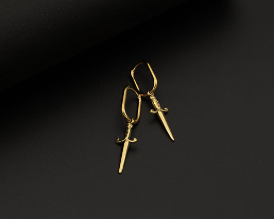 Gold Dagger Hoop Earrings