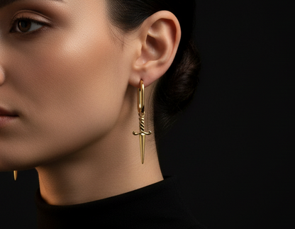 Gold Dagger Hoop Earrings