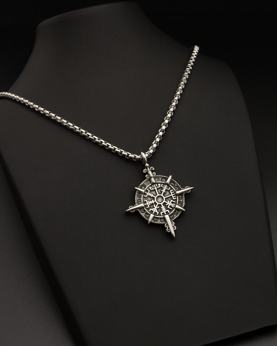 Stainless Steel Vegvisir Viking Compass Necklace