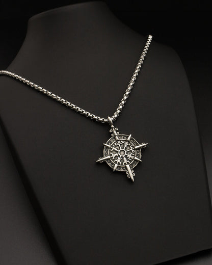 Stainless Steel Vegvisir Viking Compass Necklace