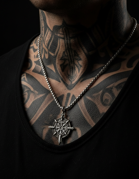 Stainless Steel Vegvisir Viking Compass Necklace
