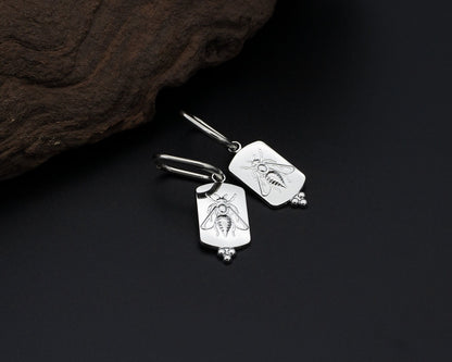 Silver Bee Hoop Earrings