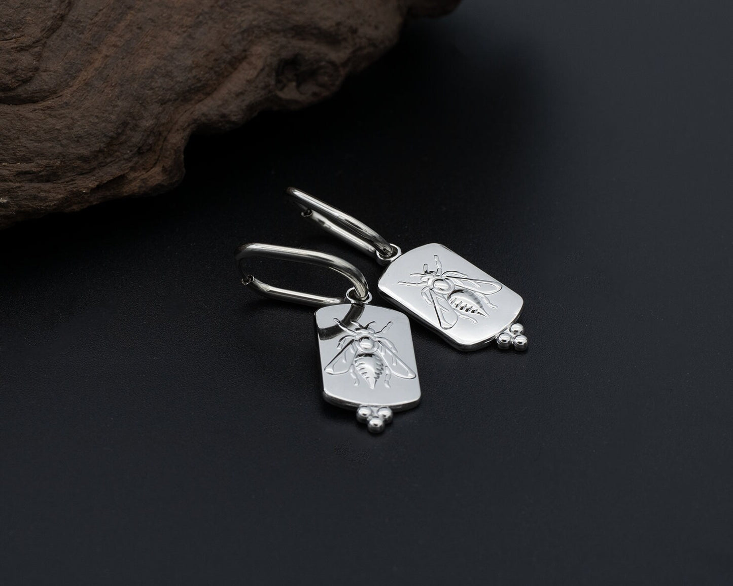Silver Bee Hoop Earrings