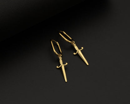 Gold Dagger Hoop Earrings