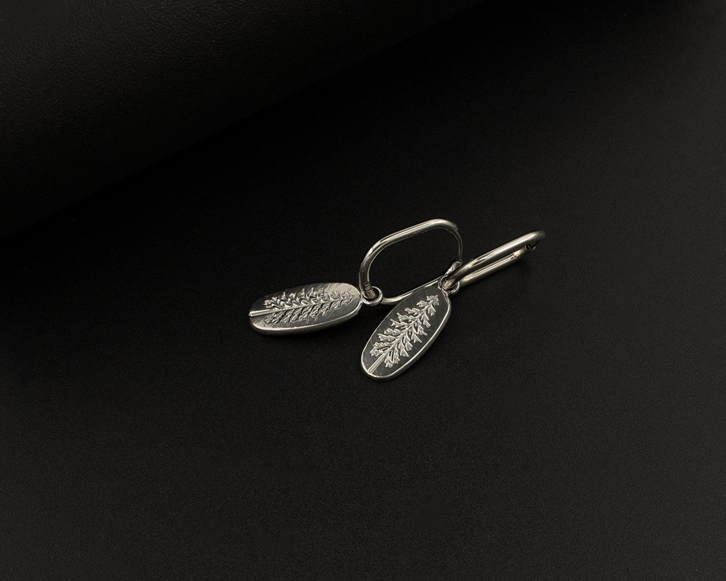 Silver Embossed Pine Tree Hoop Earrings