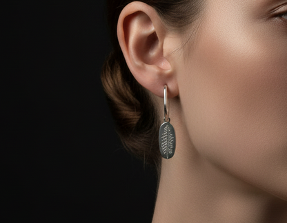 Silver Embossed Pine Tree Hoop Earrings