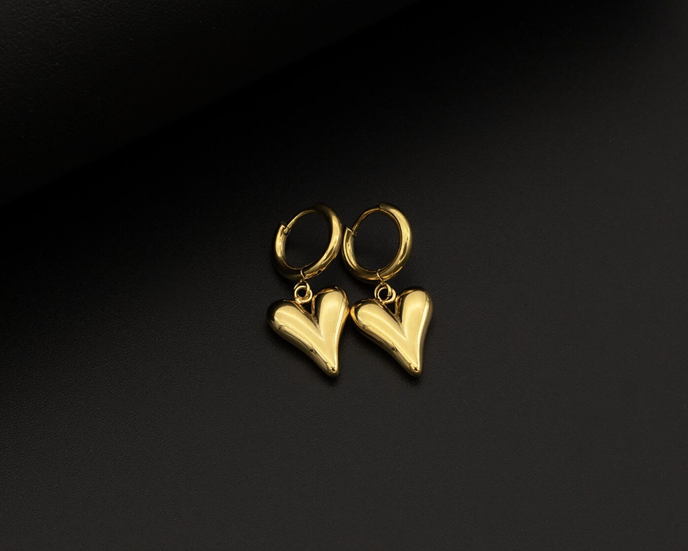 Gold Heart Drop Hoop Earrings