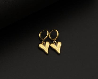 Gold Heart Drop Hoop Earrings