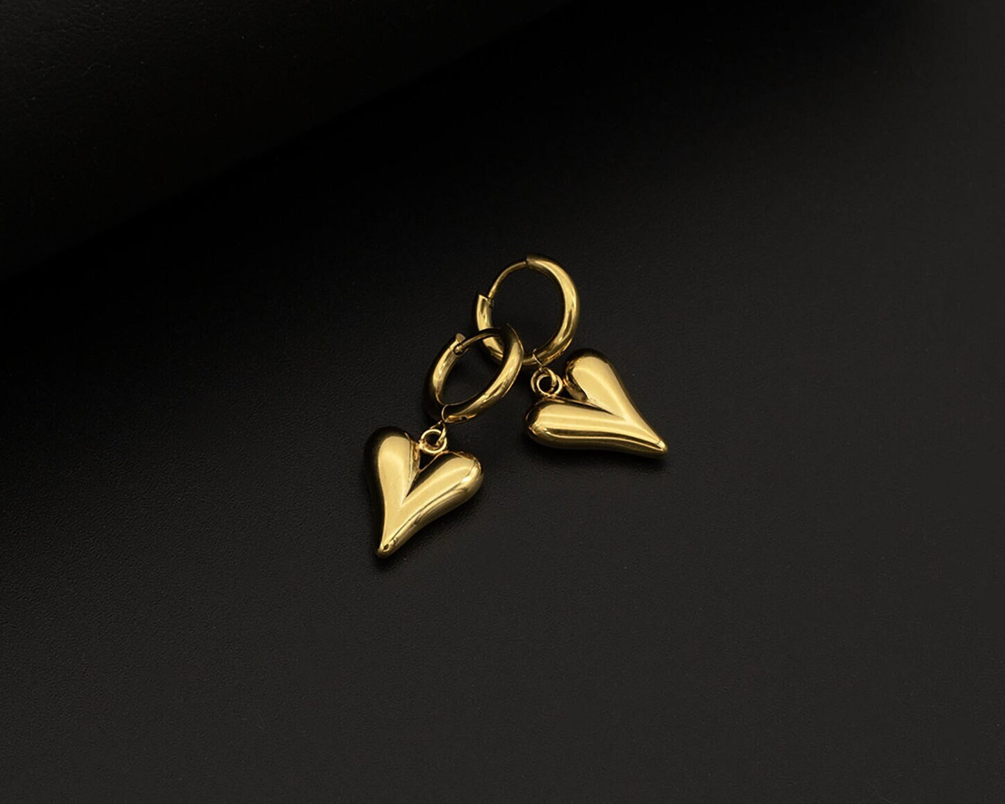 Gold Heart Drop Hoop Earrings