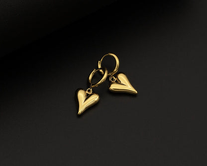 Gold Heart Drop Hoop Earrings