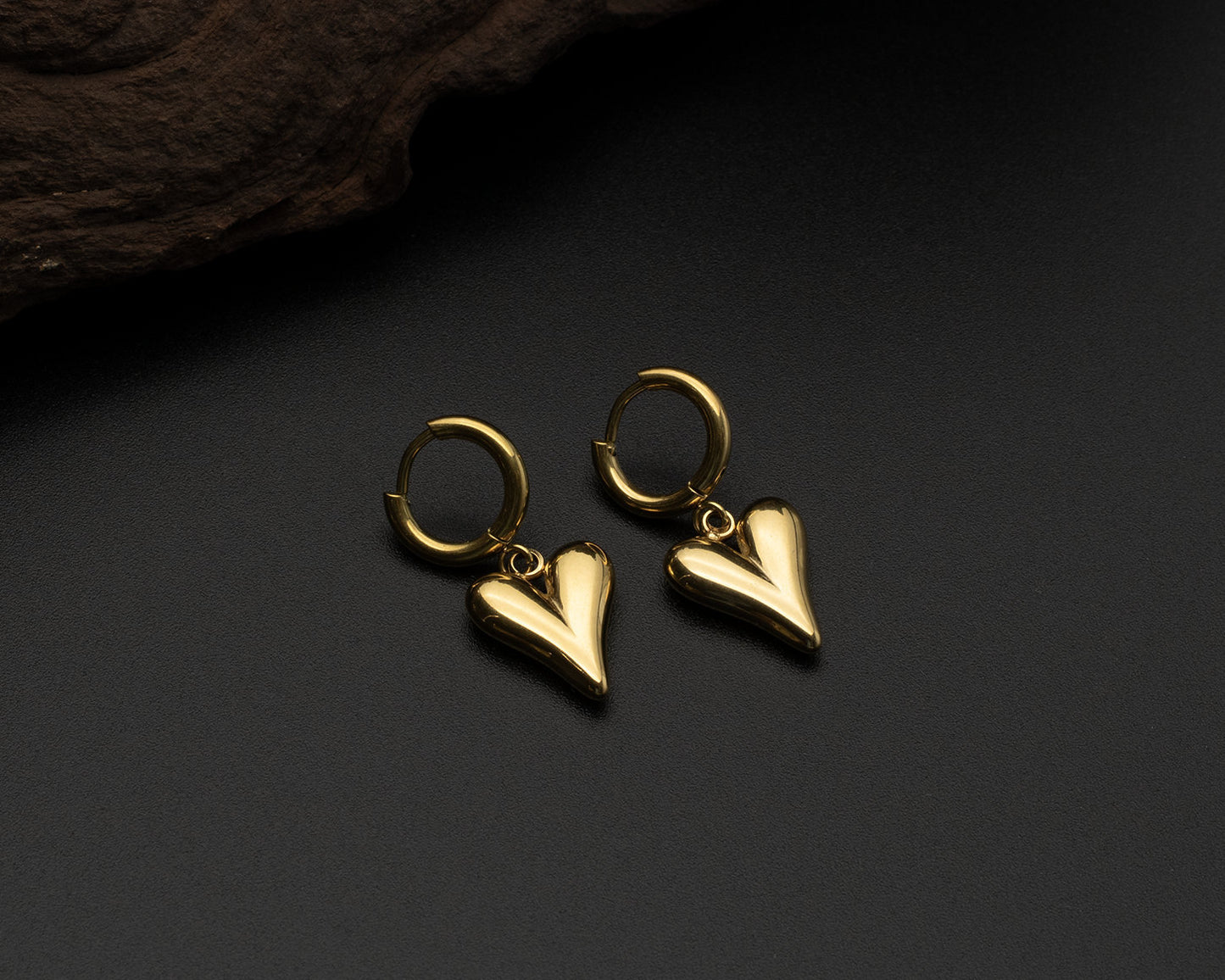 Gold Heart Drop Hoop Earrings