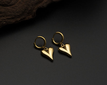 Gold Heart Drop Hoop Earrings