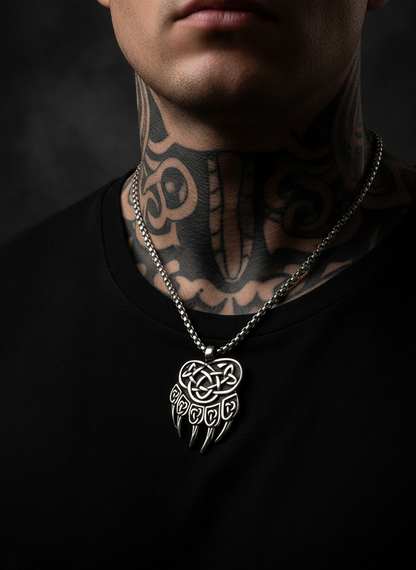 Stainless Steel Box Chain Bear Paw Necklace Gift For Him