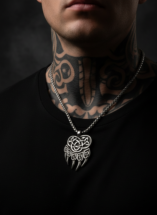 Stainless Steel Box Chain Bear Paw Necklace Gift For Him