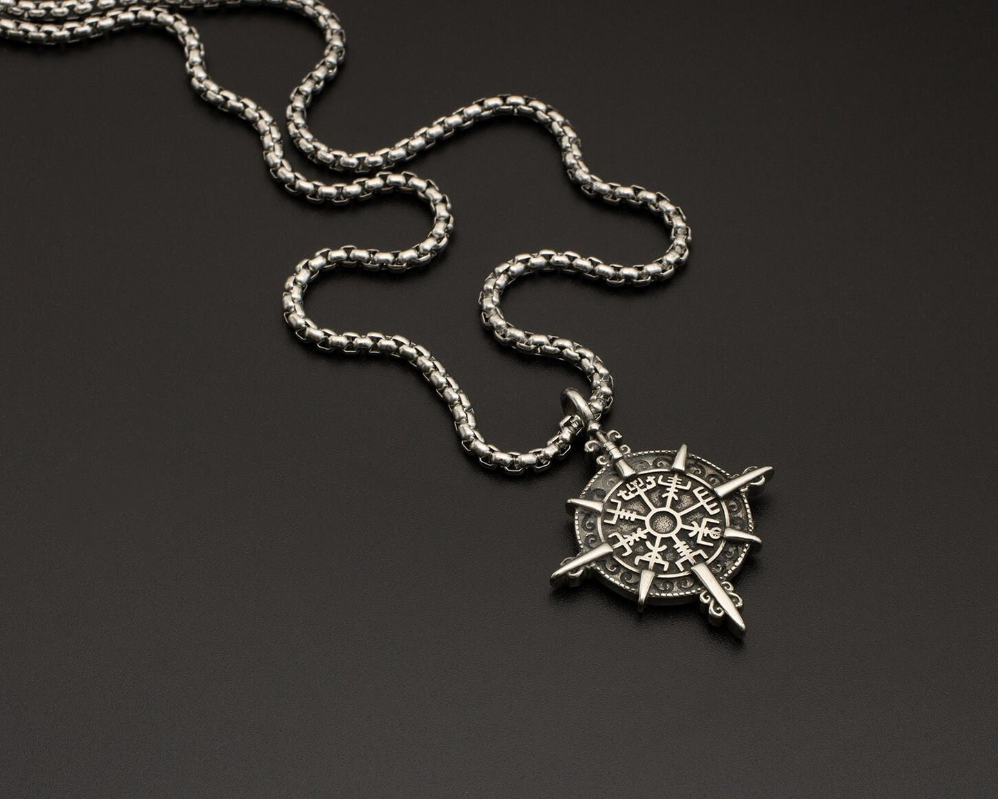 Stainless Steel Vegvisir Viking Compass Necklace