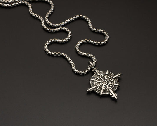 Stainless Steel Vegvisir Viking Compass Necklace