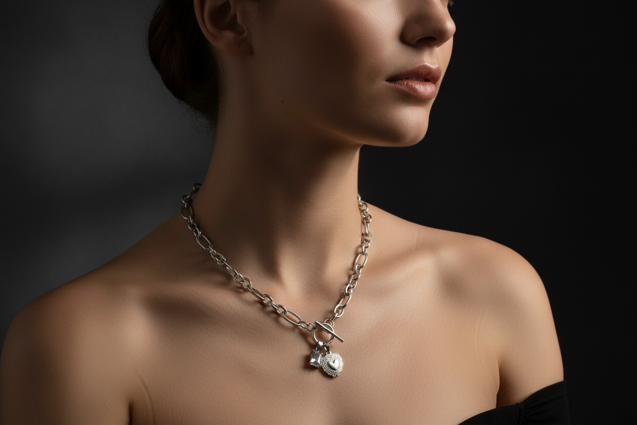 Silver Heart Toggle Clasp Necklace