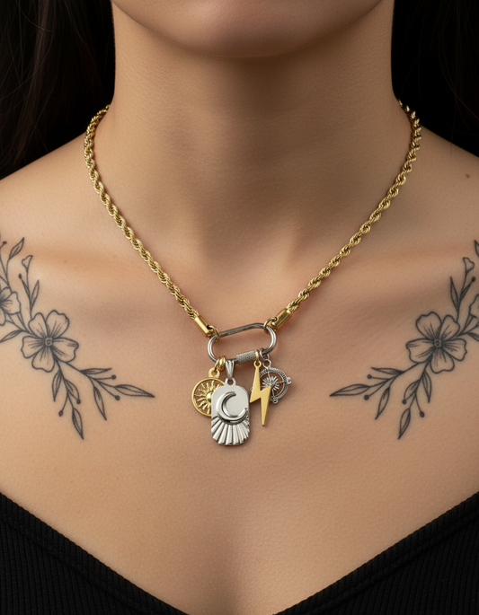 Gold Rope Charm Holder Necklace