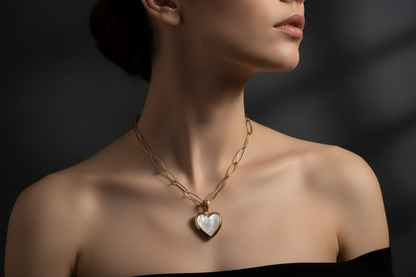 Gold Mother of Pearl Heart Locket Necklace