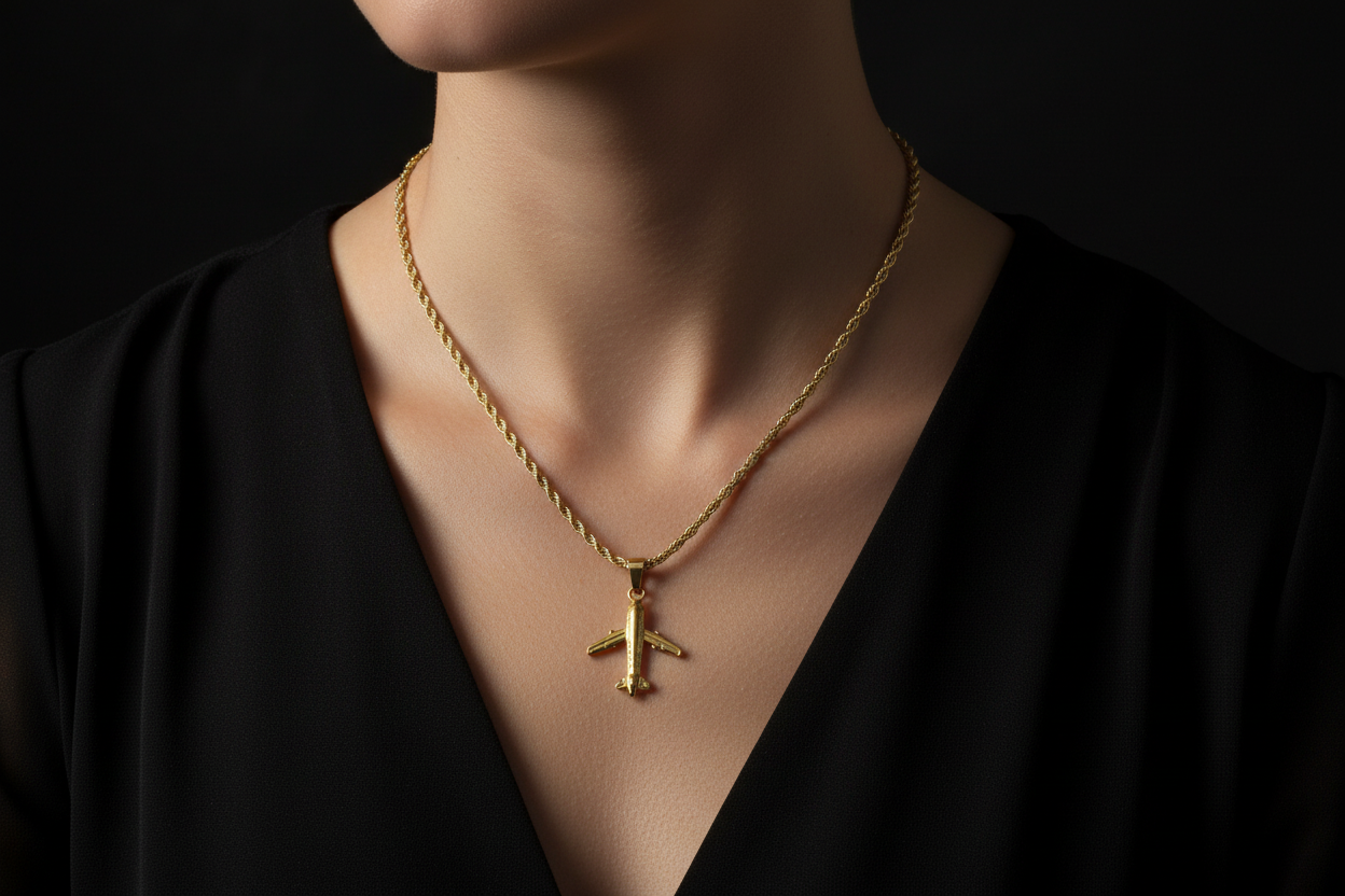 Gold Airplane Necklace