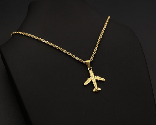 Gold Airplane Necklace