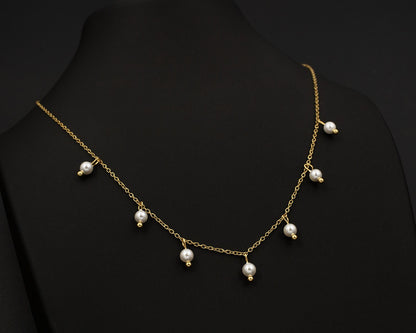 Dainty Gold Pearl Choker Necklace