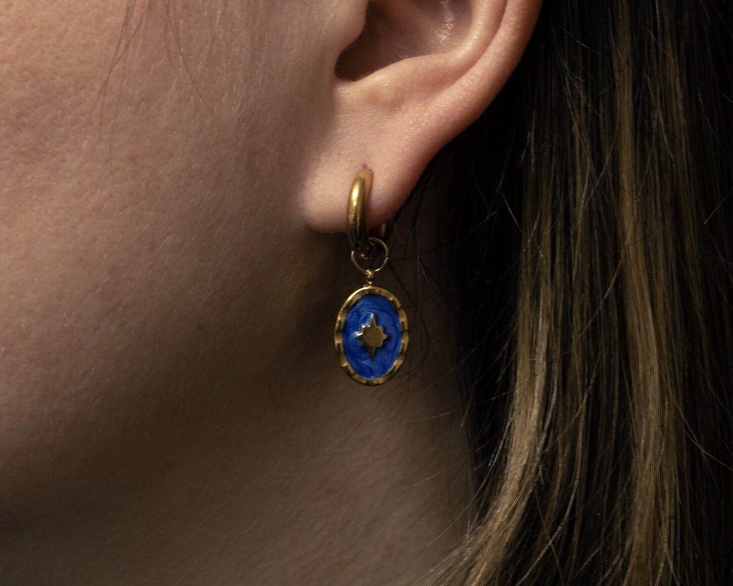 Gold Enamel Star Hoop Earrings