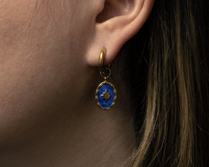 Gold Enamel Star Hoop Earrings