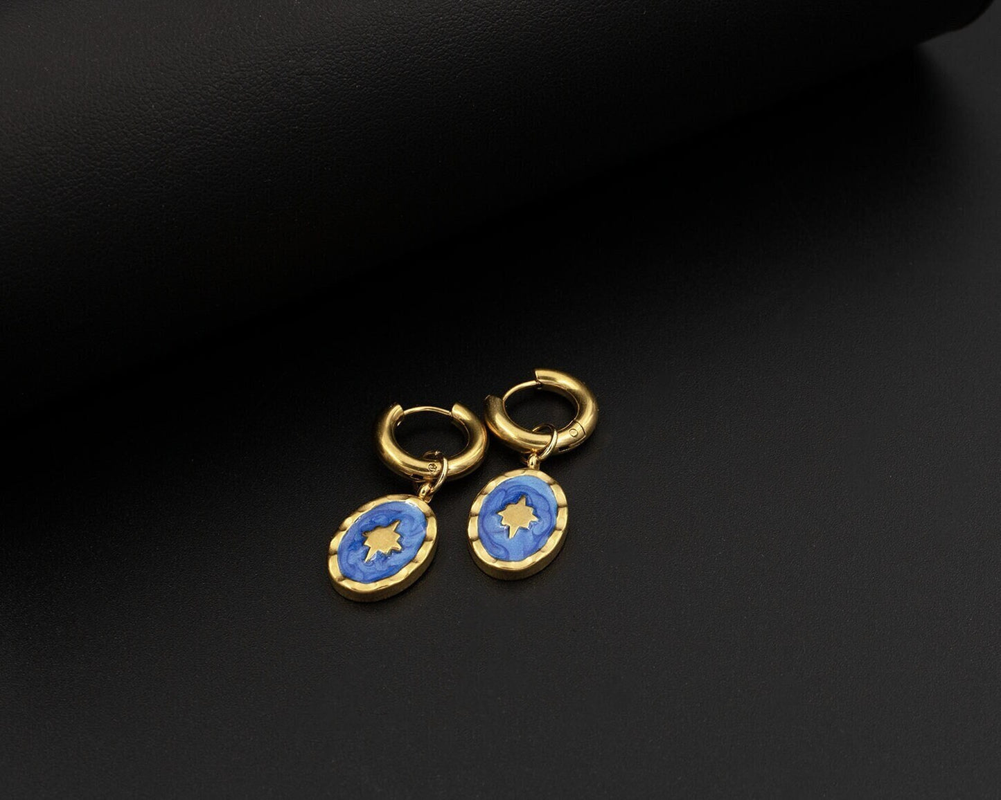 Gold Enamel Star Hoop Earrings