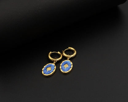Gold Enamel Star Hoop Earrings