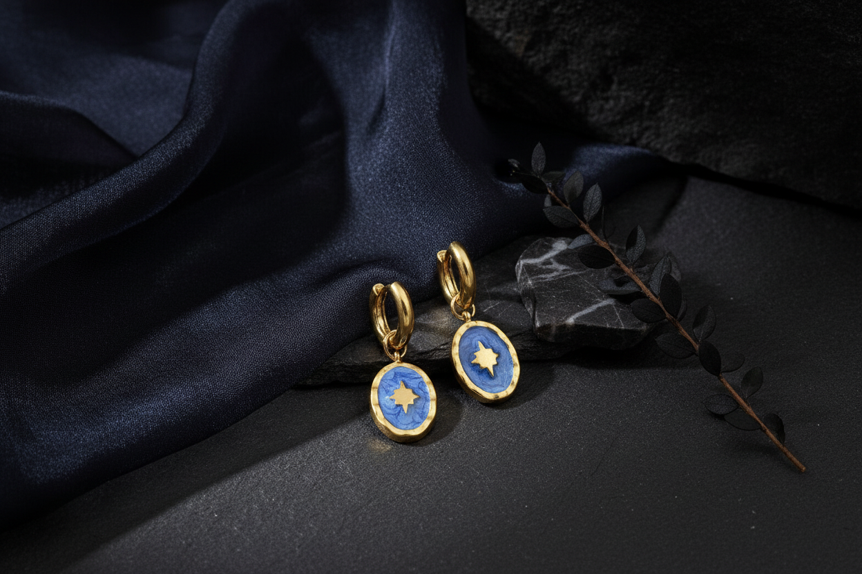 Gold Enamel Star Hoop Earrings