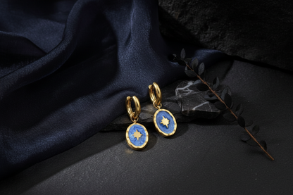 Gold Enamel Star Hoop Earrings