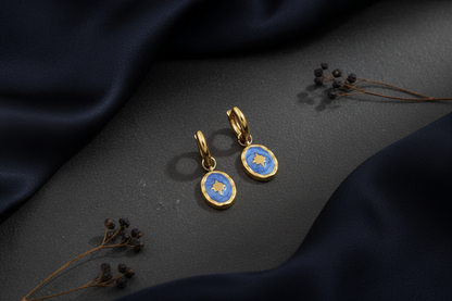 Gold Enamel Star Hoop Earrings