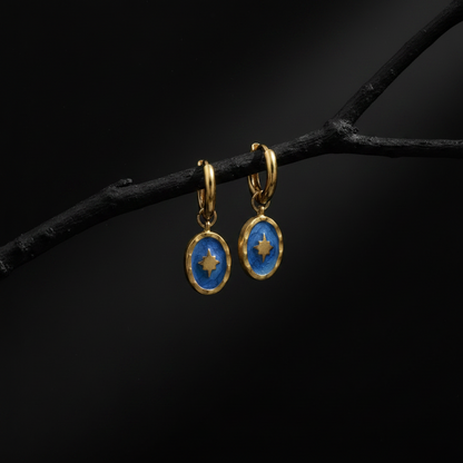 Gold Enamel Star Hoop Earrings