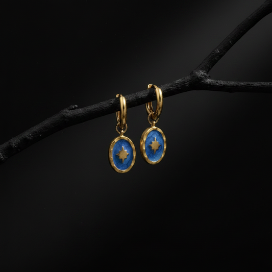 Gold Enamel Star Hoop Earrings