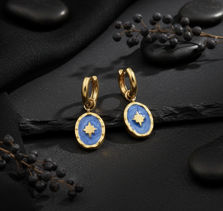 Gold Enamel Star Hoop Earrings