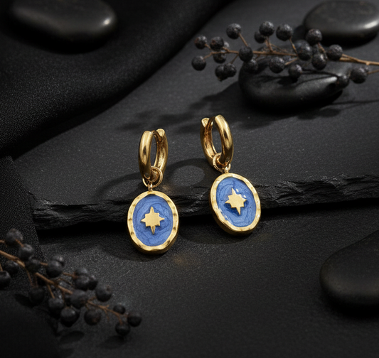Gold Enamel Star Hoop Earrings