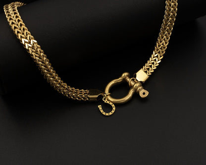 Gold Lucky Horseshoe Shackle Choker Necklace