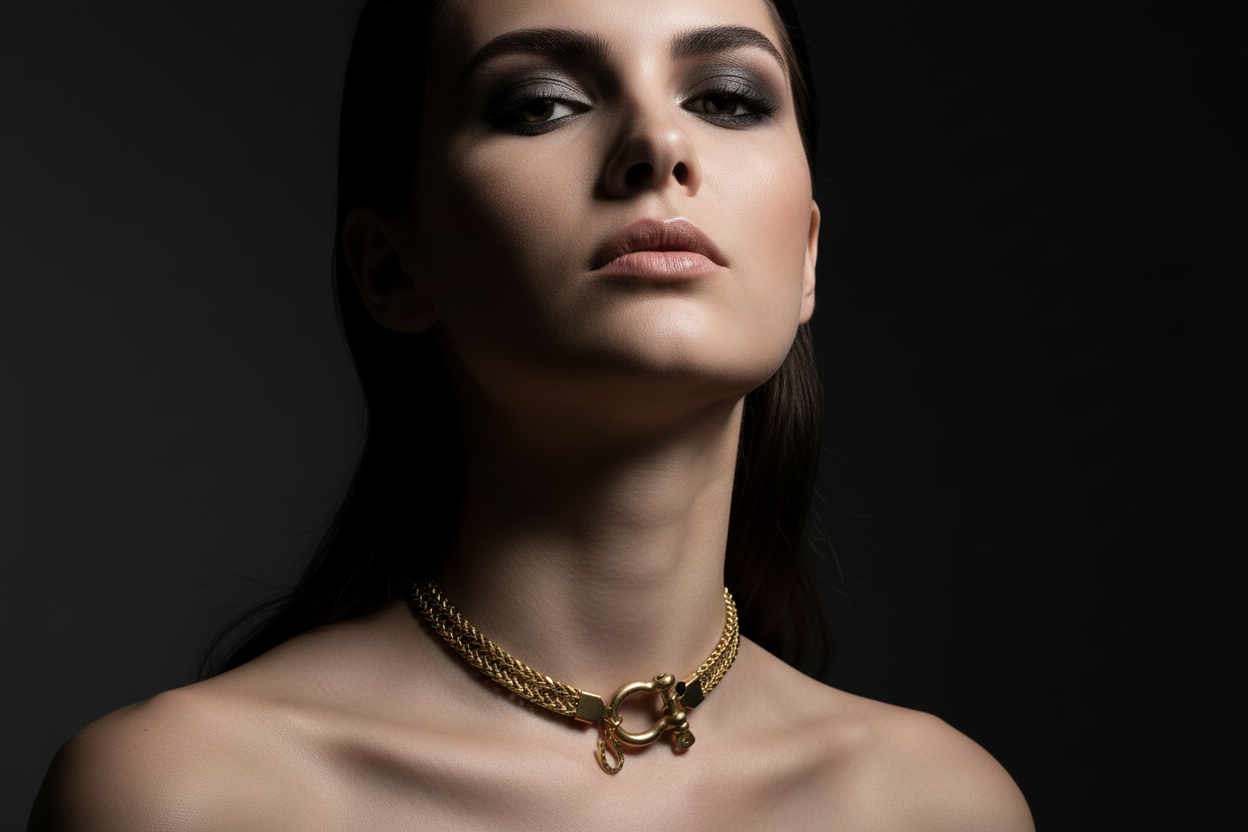 Gold Lucky Horseshoe Shackle Choker Necklace