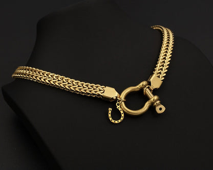 Gold Lucky Horseshoe Shackle Choker Necklace