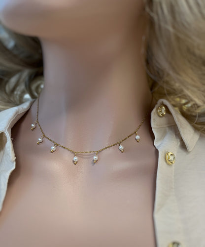 Dainty Gold Pearl Choker Necklace