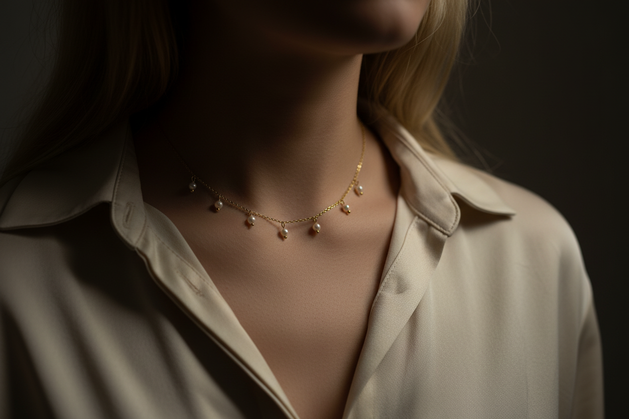 Dainty Gold Pearl Choker Necklace