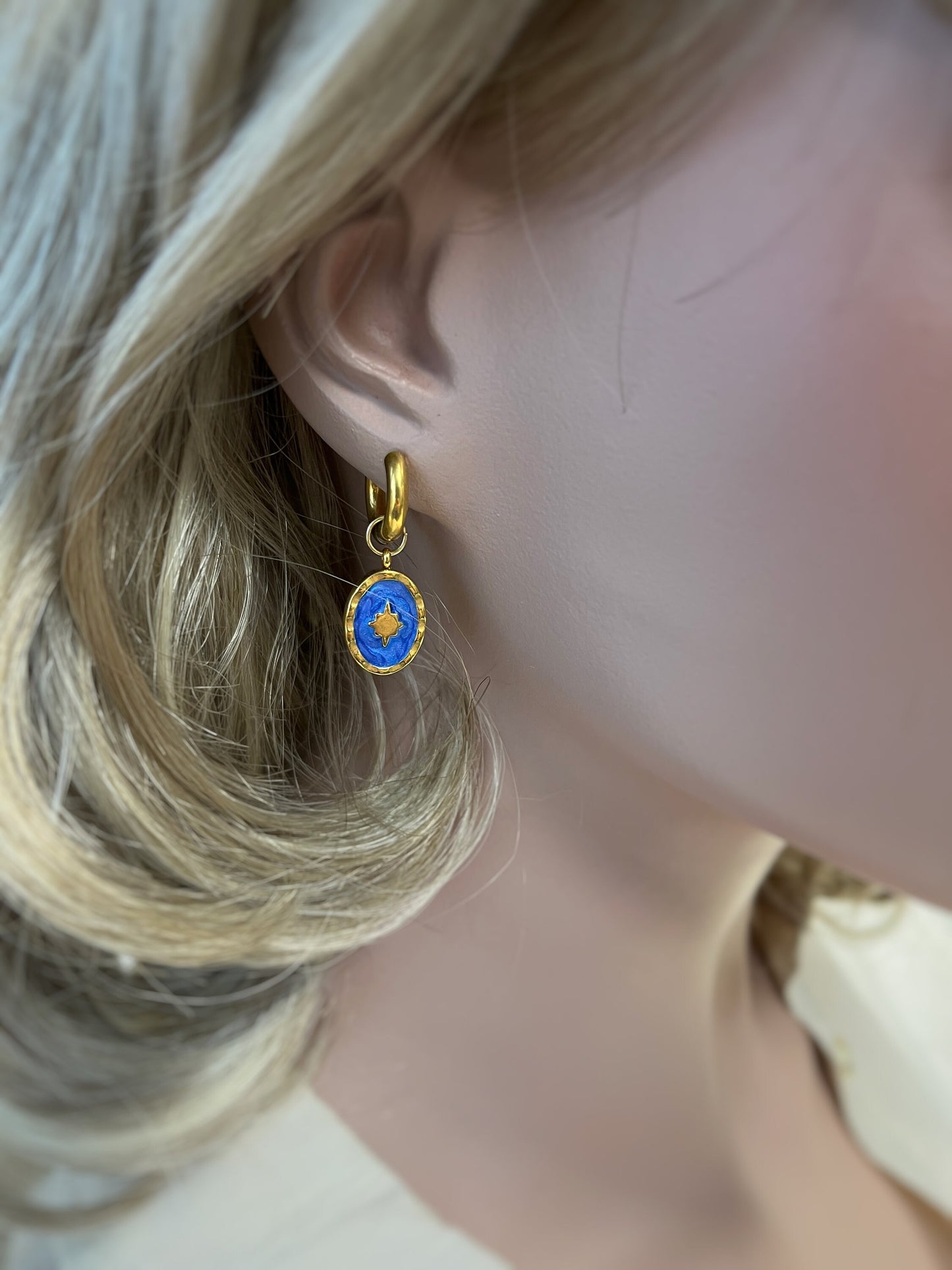 Gold Enamel Star Hoop Earrings