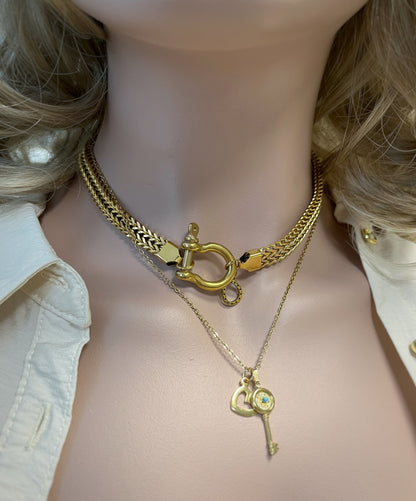 Gold Lucky Horseshoe Shackle Choker Necklace