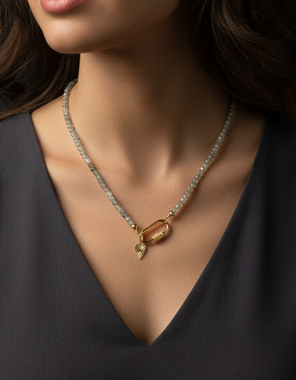 Delicate Apatite Gemstone Carabiner Necklace