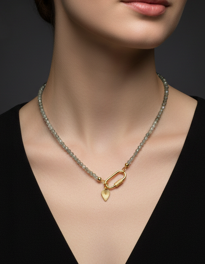 Delicate Apatite Gemstone Carabiner Necklace