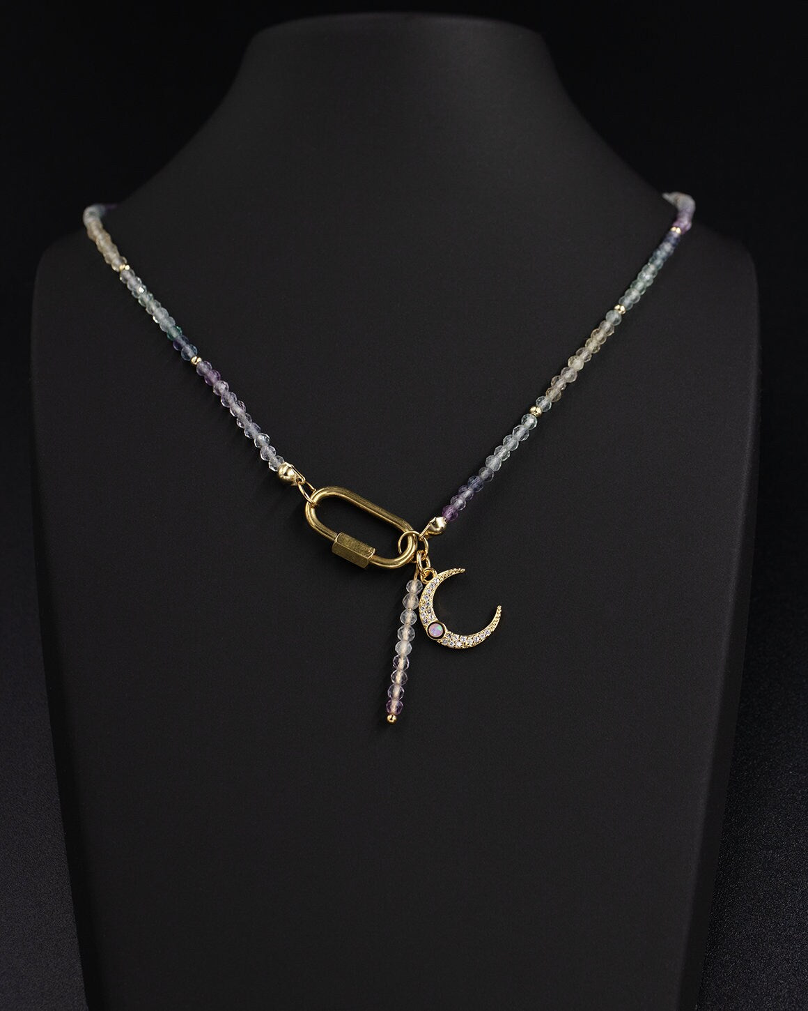 Delicate Fluorite Gemstone Carabiner Necklace