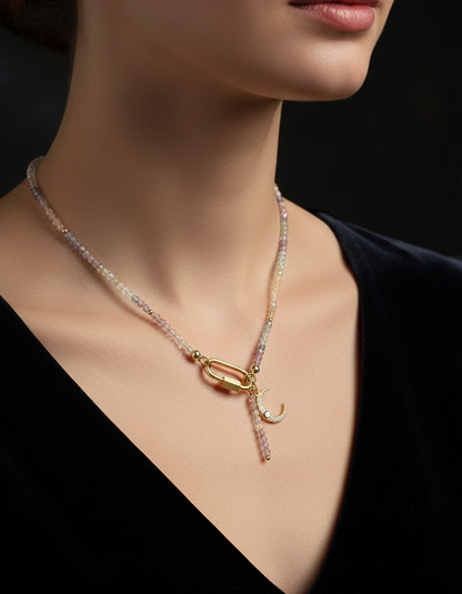 Delicate Fluorite Gemstone Carabiner Necklace