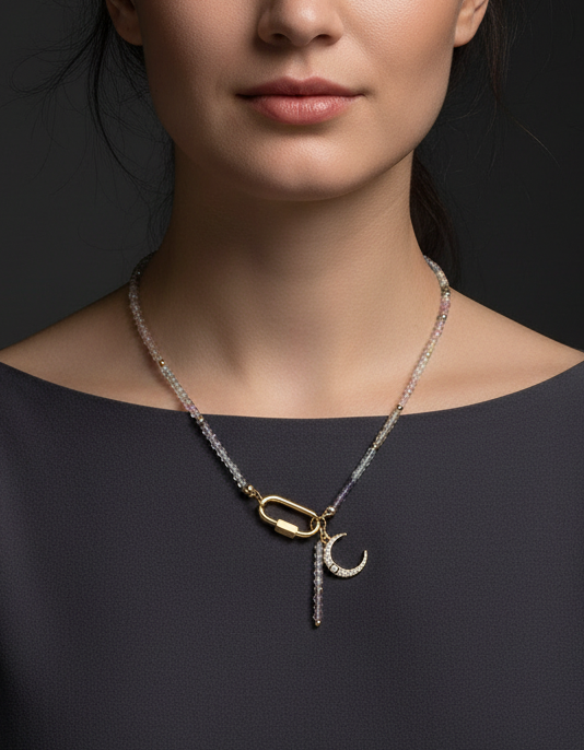 Delicate Fluorite Gemstone Carabiner Necklace